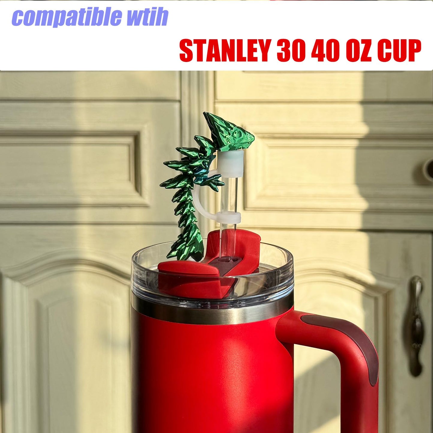 MITCHENIFY Dragon Straw Cover Cap Compatible with Stanley 30 & 40oz Straw Cup, Silicone Straw topper with 3D Printed Dragon, Cool Tumbler Accessories (Green-Blue), Halloween Decorations