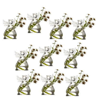 GENEDEY Angel Design Glass Vases Clear Flower Plant Terrarium Container Hanging Vase Wedding Decor Garden Ornaments Hanging Planter (Pack of 10)