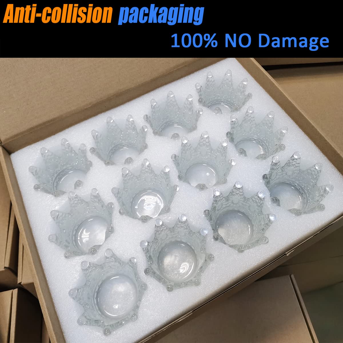 GOLDEAL 12 Pcs Crown Tealight Candle Holders,Votive Candle Holders，Clear Glass,IdealHolder for Wedding Centerpieces,Party,Dinner, Christmas Decorations