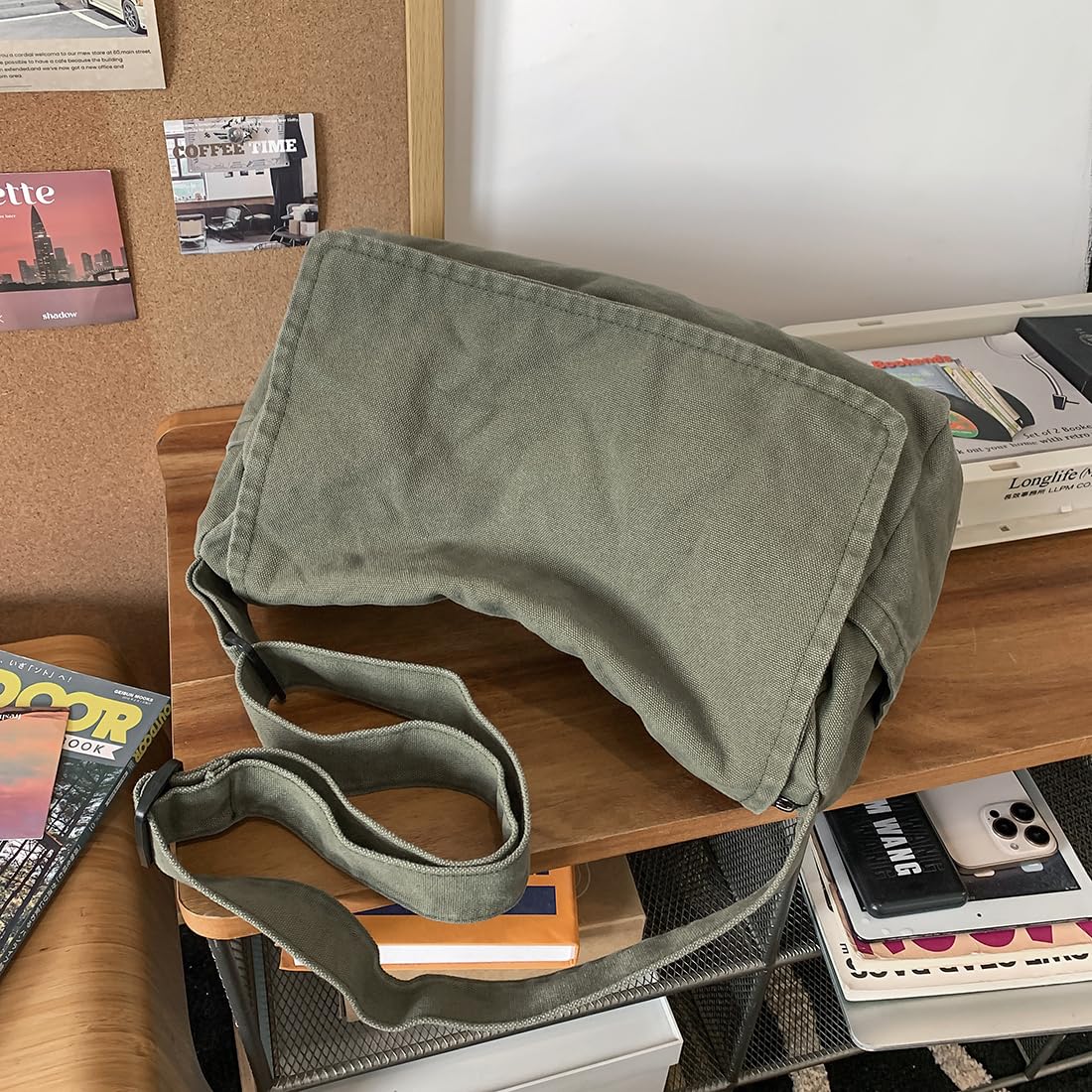 Collsants Messenger Bag for Women Men Satchel Bag Canvas Crossbody Shoulder Bag Casual Sling Bag(green)