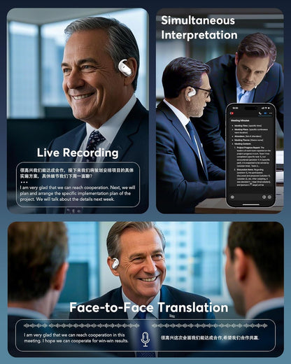 Paekole H5 AI Translation Earbuds: Real-Time 2-Way Language Translator Device (198+ Languages) for Face-to-Face & Travel, Bluetooth Headphones, Audifonos Traductores - Rust & White