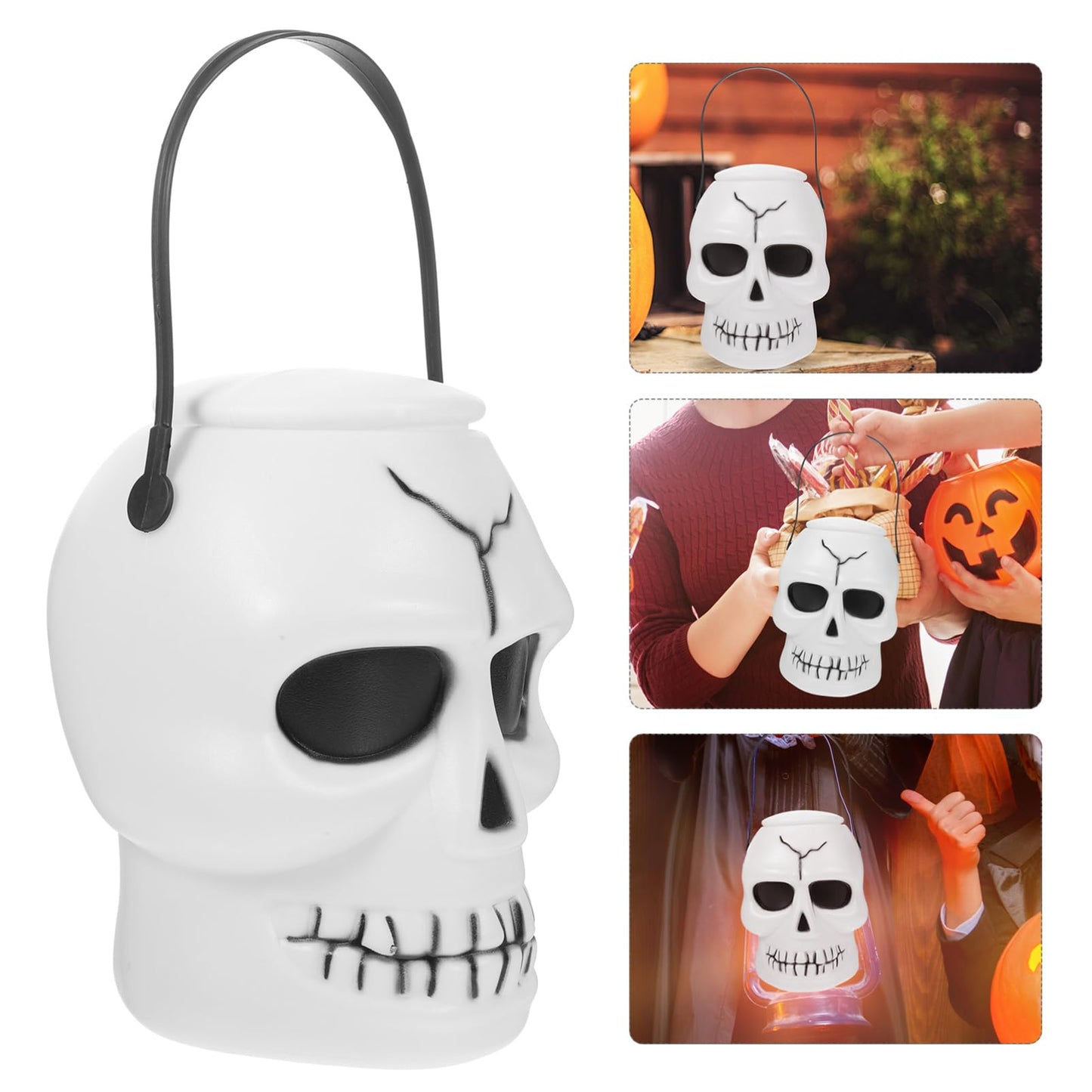 STOBAZA Halloween Candy Bucket for Kids Halloween Skull Bowl with Handle, Treat or Trick Sweets Snack Bucket