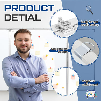 AmazingSpark 72” x 40” Foldable Whiteboard Dry Erase Board Large Tri Folding Whiteboard Magnetic Dry Erase Board, Wall Aluminium Frame and Pen Tray for Office, Home