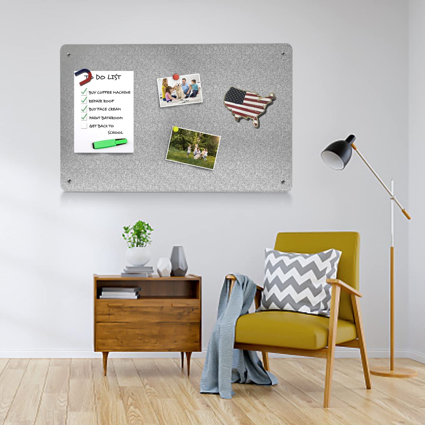 2Pack Magnetic Board,17.1" x 11.8" Magnet Display,for Magnets and Bulletin Board,Suitable for Wall, Refrigerator, Compartment, Cabinet etc,Comes with Dual Lock Tape for Easy Hanging (silver1