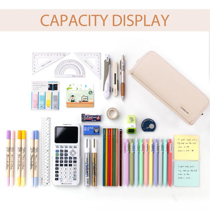CICIMELON Large Capacity Pencil Case 3 Compartment Pouch Pen Bag for School Teen Girl Boy Men Women (Beige)