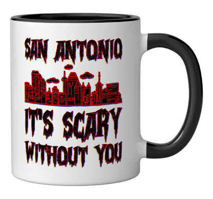 Homesick San Antonio America American Halloween Creepy Ceramic Mug, Black/White