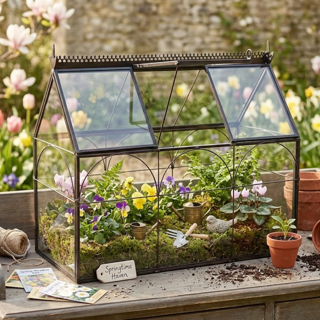 D'Eco Glass Greenhouse Centerpiece (10x4.5x9) - Spring Home Decor & Wedding Letterbox - Tabletop Geometric Planter Terrarium - Fill with Succulents, Moss, Flowers for Plant Lovers
