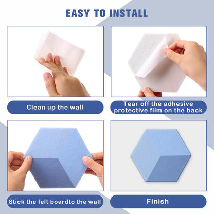 Tegeme Blue 16 Pcs 6.7 x 5.9 Inches Hexagon Felt Cork Board Tiles for Walls Back to School Self Adhesive DIY Hexagon Wall Panels Notice Bulletin Board for Office Home Stickers Photos Display
