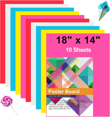 10 Pcs Poster Board Colorful Paper 14x18, ROOKEA Vision Boards Bulk Blank Graphic Display Posterboard Card Paper for Kids School Classroom Arts Craft Projects Drawing Scrapbooking