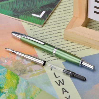 Jinhao 10 Press Fountain Pen with Box, Sea Pine Green Retractable Extra Fine Nib with Ink Converter Set (Silver Clip)
