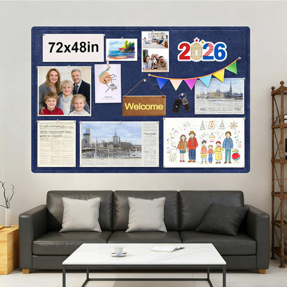 Large Bulletin Board - 72 x 48 Inches, Large Felt Board Decorative Pin Board for Wall, Foldable Photo Board, Lightweight Durable Pin Board for Home, Office, School, Classroom, Kitchen (Dark Blue)