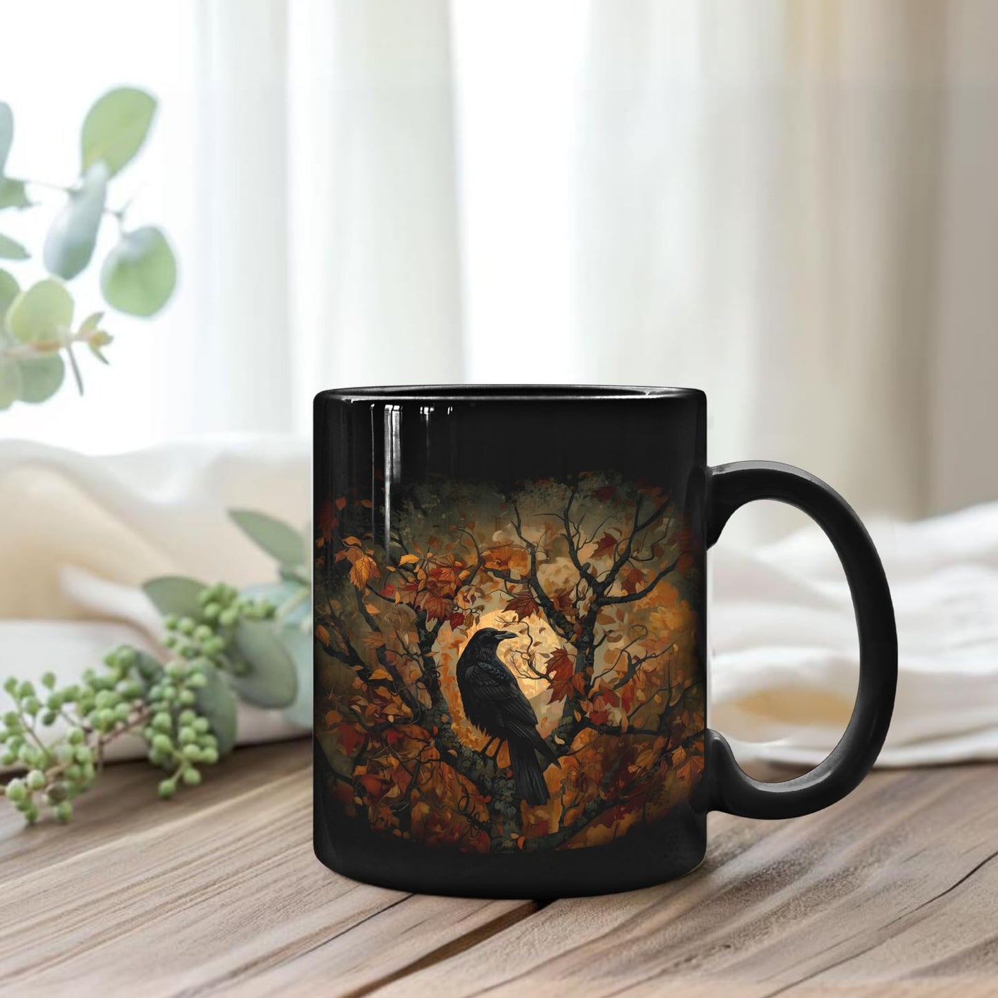 URLLUAE Raven Decor, Crow Decor, Gothic Mug Gifts for Women, Gothic Decor for Bedroom, Halloween Gifts for Women, Black Halloween Mugs, Fall Ceramic Coffee Mug 11 Oz