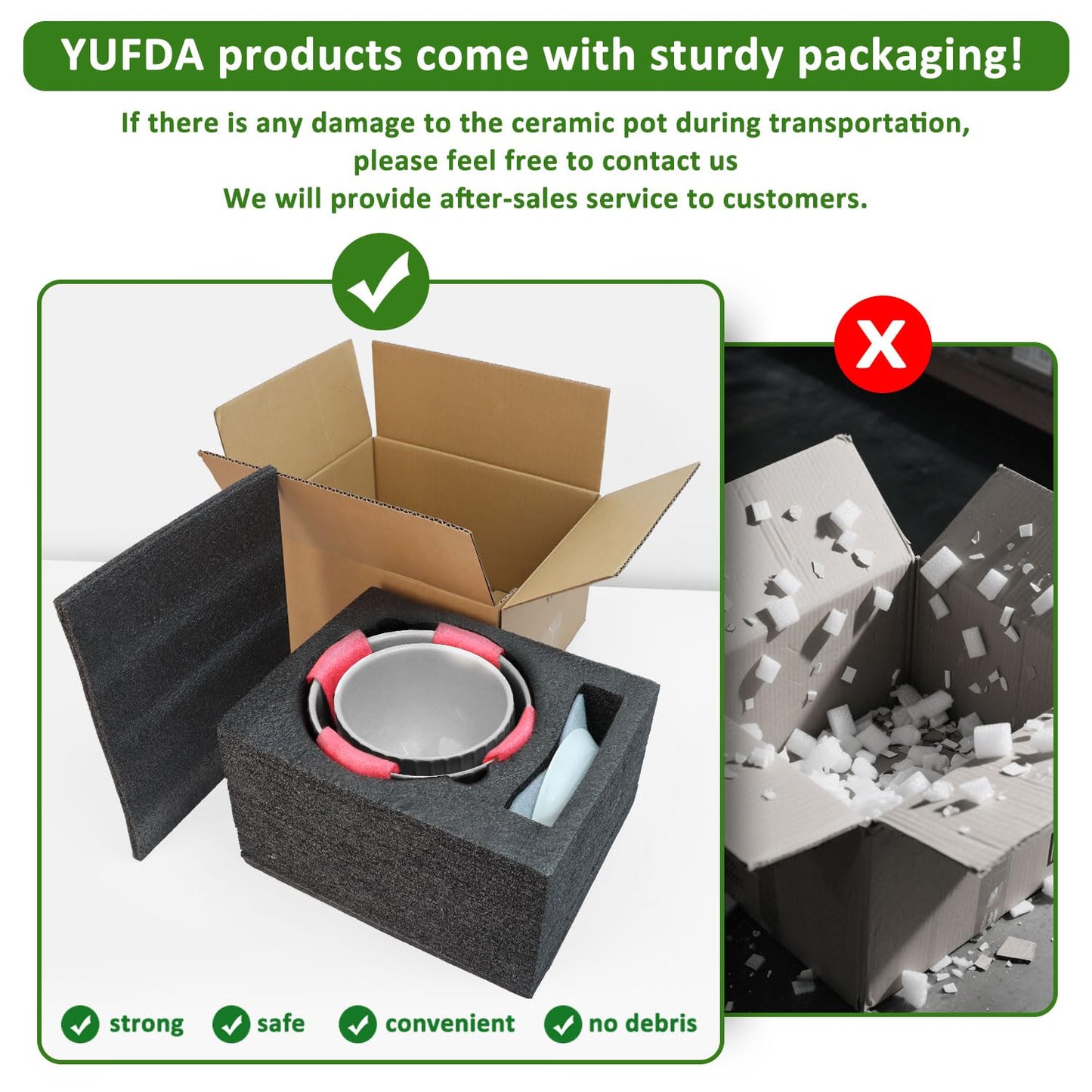 YUFDA 6.7 + 5.5 Inch Ceramic Plant Pots,Set of 2,Planters with Drainage and Saucer,Indoor Pots for Plants,Modern Flower Pots for Home and Office（Black + White）