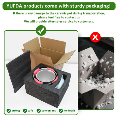 YUFDA 6.7 + 5.5 Inch Ceramic Plant Pots,Set of 2,Planters with Drainage and Saucer,Indoor Pots for Plants,Modern Flower Pots for Home and Office（Black + White）