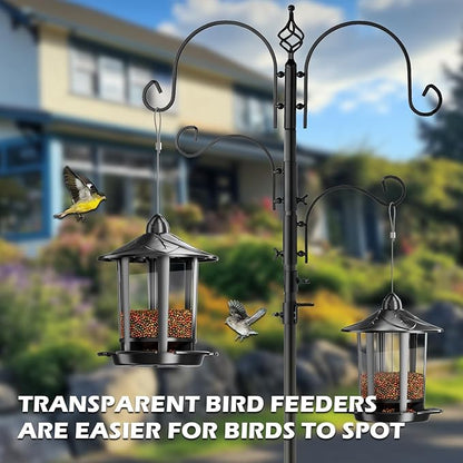Birdream Bird Feeders for Outdoor Hanging, Assembly Required, 1-Min Easy Setup, Charming Castle Design, Attracting Cardinals Chickadees Goldfinches & Sparrows - Black