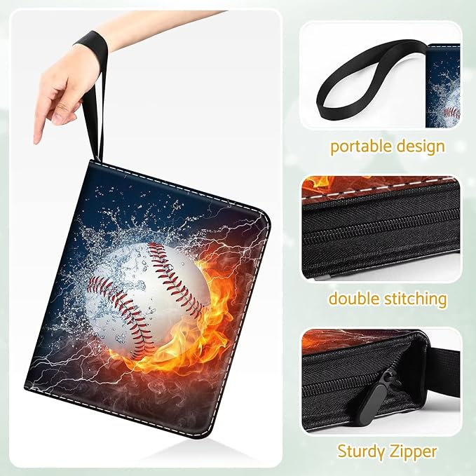Baseball Card Binder Holder 480 Pockets with 60 Removable Sleeves, Portable Sports Trading Cards Binder Album Collector Organizer Protectors with Zipper,Waterproof