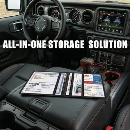 ATBUSTERA Car Registration and Insurance Card Holder for Wrangler JL JLU JK JKU 4XE, Premium Leather Glove Box Organizer, Vehicle Document Wallet for Wrangler Accessories 2007-2026