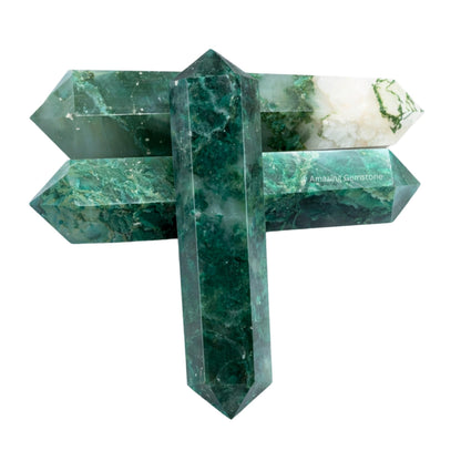 Amazing Gemstone Moss Agate Crystal Points Bulk Healing Crystals&Stones - Pack of 3 Double Terminated Healing W& Point Bulk Crystals for Crafts, Crystal Grid, DIY Work - Premium Crystals