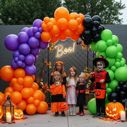 Halloween Balloon Arch Kit – 146pcs Orange Black Green Purple Balloons Garland for Halloween Decorations, Party Backdrop, Birthday Celebration, Spooky Haunted House, Trick or Treat Party Supplies