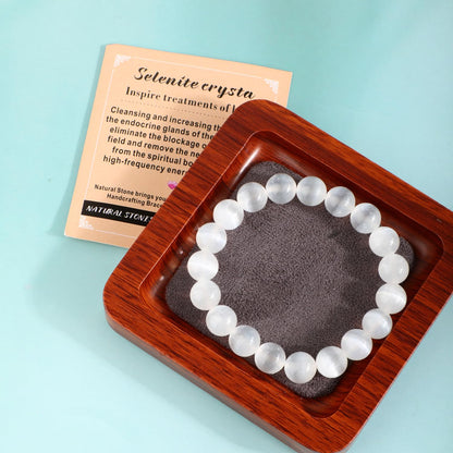 AD Beads 6mm Handmade Selenite crystal Elastic Bracelet – Natural Gemstone for Inspire treatments of body – Meditation, Yoga, Healing and Energy Gift for Men Women