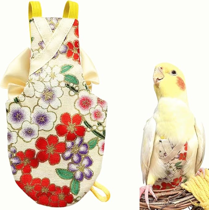 Bird Flight Suits Diapers, Parrot Flight Suits Diapers for Quaker Parakeets Cockatiels Conures Macaw African Grey, Bird Diaper, Parrot Clothes (Almond,2M)