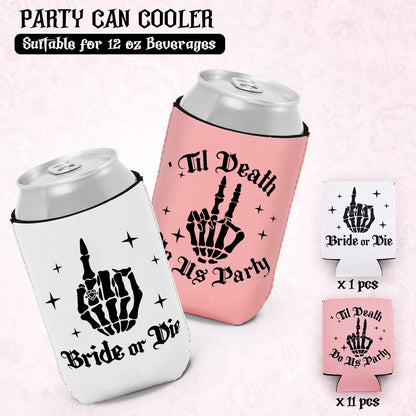 CiyvoLyeen 12PCS Bride or Die Bachelorette Can Coolers, Gothic Till Death Do Us Party Can Sleeves for Bridal Shower, Reusable Beer Bottle & Soda Holders
