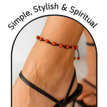 Amazing Gemstone Red Jasper Anklet Ankle Bracelets for Women - Waterproof Beaded Healing Crystal Anklets, Plus Size Chakra Gemstone Bead Anklet (Stretchy Adjustable - Hand Knotted)