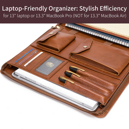 Geslun Genuine Leather Portfolio with Hidden Handle, Zippered Front Pocket, Business Padfolio for Men and Women, 8.5 x 11 Legal Pad Notebook Holder, Office Letter Notepad Folio, Oil Tanned