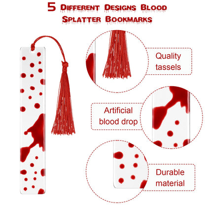 Tenare 5 Pieces Blood Bookmark Halloween Theme Blood Splatter Art Page Marker Bloodstain Bookmark Handmade Ideal Trick or Treat Present for Friends, Kids, Students, Teacher