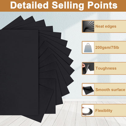 Silunkia 100 Sheets Black Cardstock 8.5 x 11 Printer Paper, 75lb Heavyweight Paper Card Stock for Halloween, DIY Cards Making, Birthday Decorations, Invitations, Thank You Cards