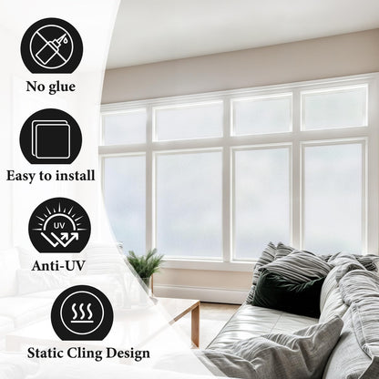 DUOFIRE Frosted Glass Window Privacy Film, Static Cling No Glue Heat Blocking, Renter-Friendly Removable Anti-UV Anti-Glare Decorative Covering for Home Bathroom Bedroom Office 35.4 x 78.7 in
