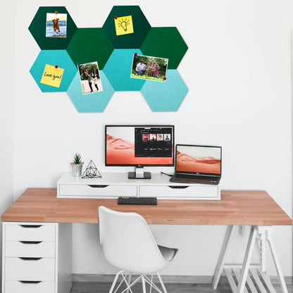 HULAVO 8Pcs Hexagon Felt Cork Board Tiles, Self Adhesive DIY Bulletin Board Pin Board for Office School Home Wall Decor Stickers Memos Photos Display (Gradual Green)