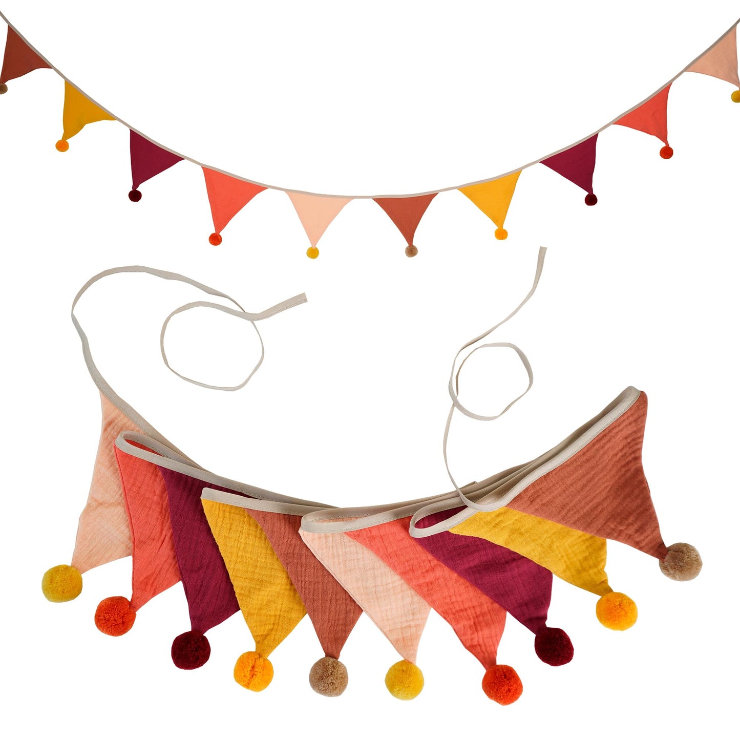 Fabric Bunting Banner, 2 Pack Handmade Neutral String Banner with Felt Ball Each 8.5 ft 10 Flags Nursery Wall Hanging Wedding Birthday Home Baby Shower Party Decoration Bunting (Orange 2 Pack)