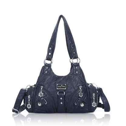 Angel Kiss Purses for Women Small Hobo Shoulder Bags Vagen Leather Multi-Pocket Tote Bag with Zipper (Blue)