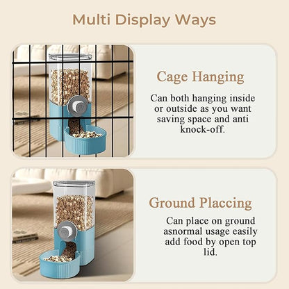 Auto Gravity Food Dispenser for Cage Hanging, 41OZ Capacity Hanging Automatic Pet Cage Feeder, Food Bowl for Cats Dogs Rabbit Ferret Chinchilla Bird Hedgehog Guinea Pig (Blue)