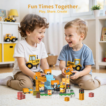 VNLINA Magnetic Blocks Building Toys - 154PCS Magnet Building Blocks Set Construction Cubes STEM Sensory Stacking Kids Toys for Boys Girls
