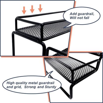 Spice Rack Organizer for Cabinet, 4 Tier Seasoning Organizer, Expandable Shelf,Step Storage Holder, Kitchen Cabinet Countertop,with Protection Railing, Metal (Black,4 Tier,2Pack)