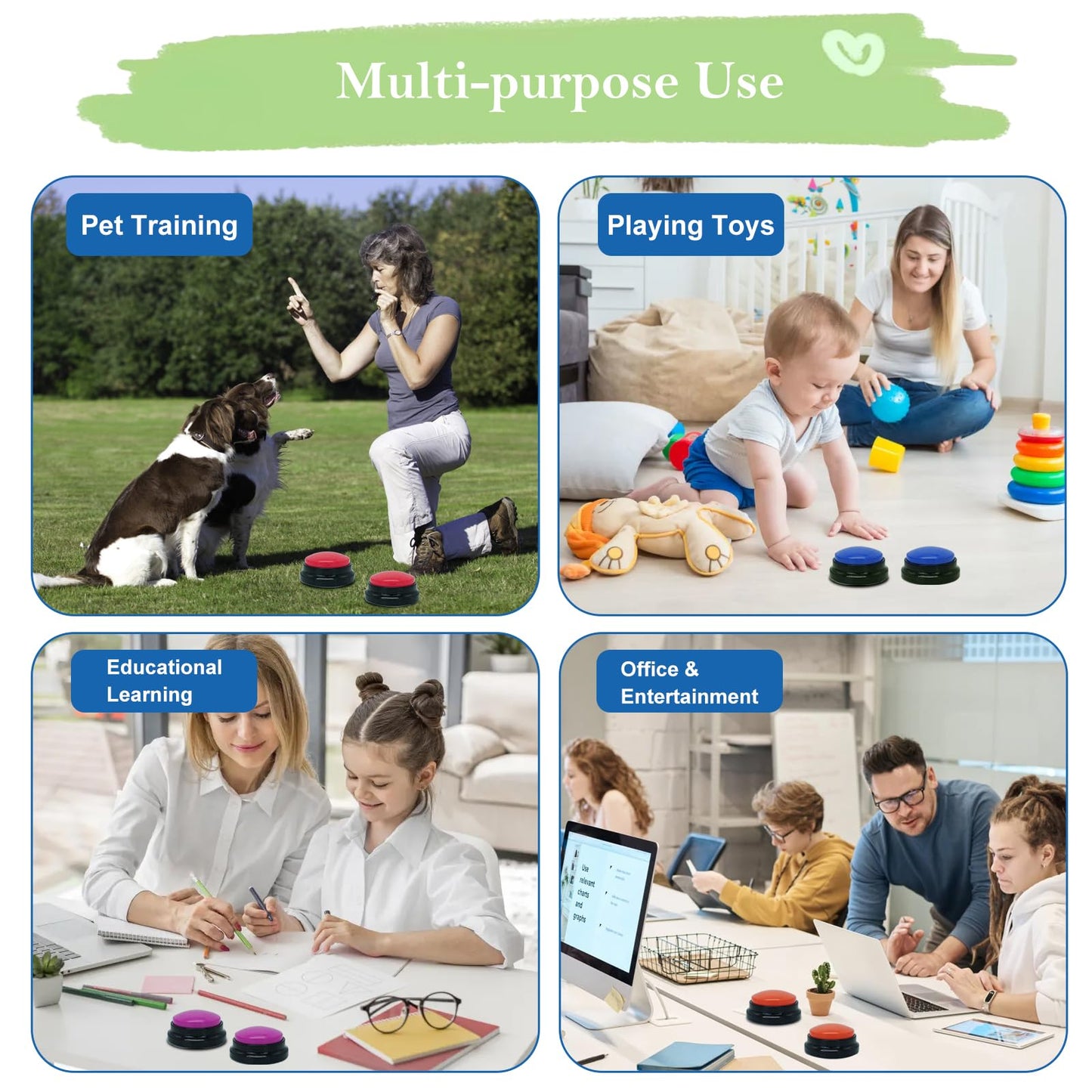 Gelabur Set of 8 Dog Buttons for Communication, Voice Recordable Buttons for Classroom, Dog Training Talking Buttons Starter Set, Pet Easy Speaking Buttons Tools