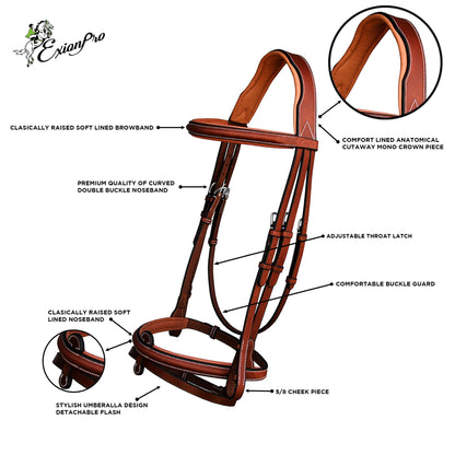 ExionPro English Hunter Jumping Bridle for Horses with Removable Flash Soft Yet Strong Rubber Reins | Royal Hunter Bridle | English Bridle for Horses (Oak Brown, Pony)