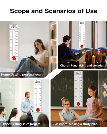 Fundraising Thermometer Chart Goal Tracker, 48"x12" Dry Erase Goal Setting Wall Mounted Thermometer Wall Posters, Removable Giant Sales Goal Sticker for Home, Schools, Churches, Offices & Charities
