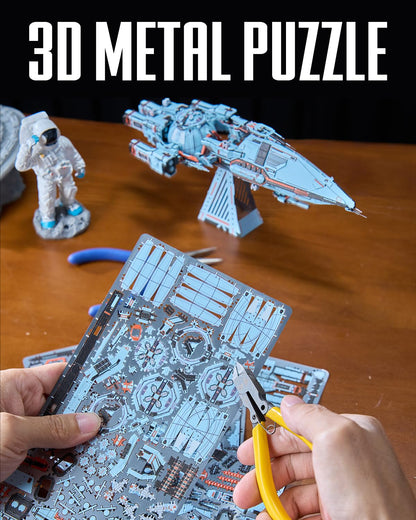 Piececool 3D Metal Puzzles for Adult, Three-Body Blue Space Starship Metal Model Kit, DIY Spaceship Building Kit Crafts for Adults to Build Home Decoration Best Gifts