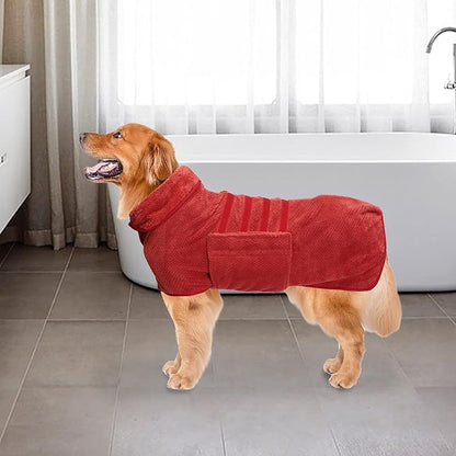 Dog Bathrobe Towel Geyecete Dog Drying Coat-Pineapple Grid Fast Drying Super Absorbent Pet Dog Cat Bath Robe Towel-Red-L