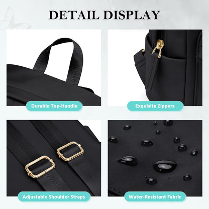 GOLF QUALITY Mini Backpack for Women Lightweight Small Waterproof Backpack Purses Daily Daypack,fit 10.2Inch iPad,Black