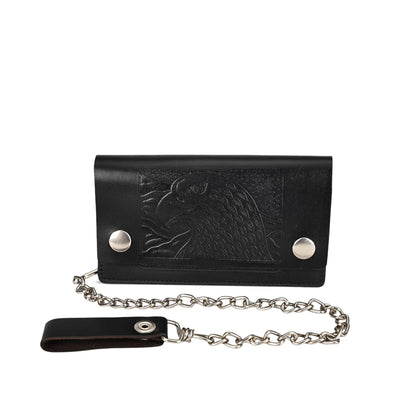 Leatherboss Genuine Leather Men Trifold Eagle Biker Chain Wallet Credit Card Holder for Motorcycle Bikers Truckers