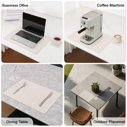 Banchif Dual-Sided Two-Tone Vinyl Placemats Set of 6 with Coasters, 12x17 Inch - Waterproof Faux Leather Table Mats, Heat Resistant Washable Wipeable Place Mats for Kitchen Dining, White/Dark Gray