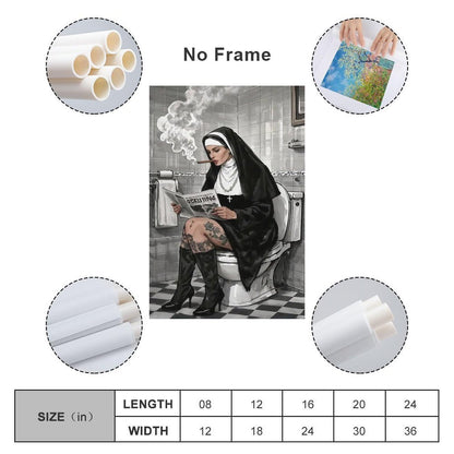 JHXNJDPOST Nun Smoking in Bathroom with Newspaper Poster Black And White Canvas Wall Art Aesthetic Decorative Painting Living Room Restaurants, Pool Halls And Hotelsstyle-6 12x18inch(30x45cm)