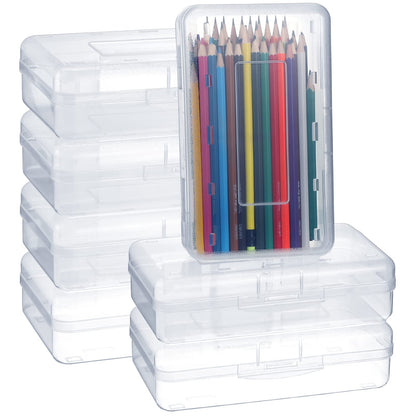 Leelosp 12 Pack Clear Pencil Boxes for School Bulk, Large Plastic Pencil Case with Lid, Stackable Hard Crayon Storage Box for Classroom Kids, Desk Drawer Organizer for Office Home(Clear)