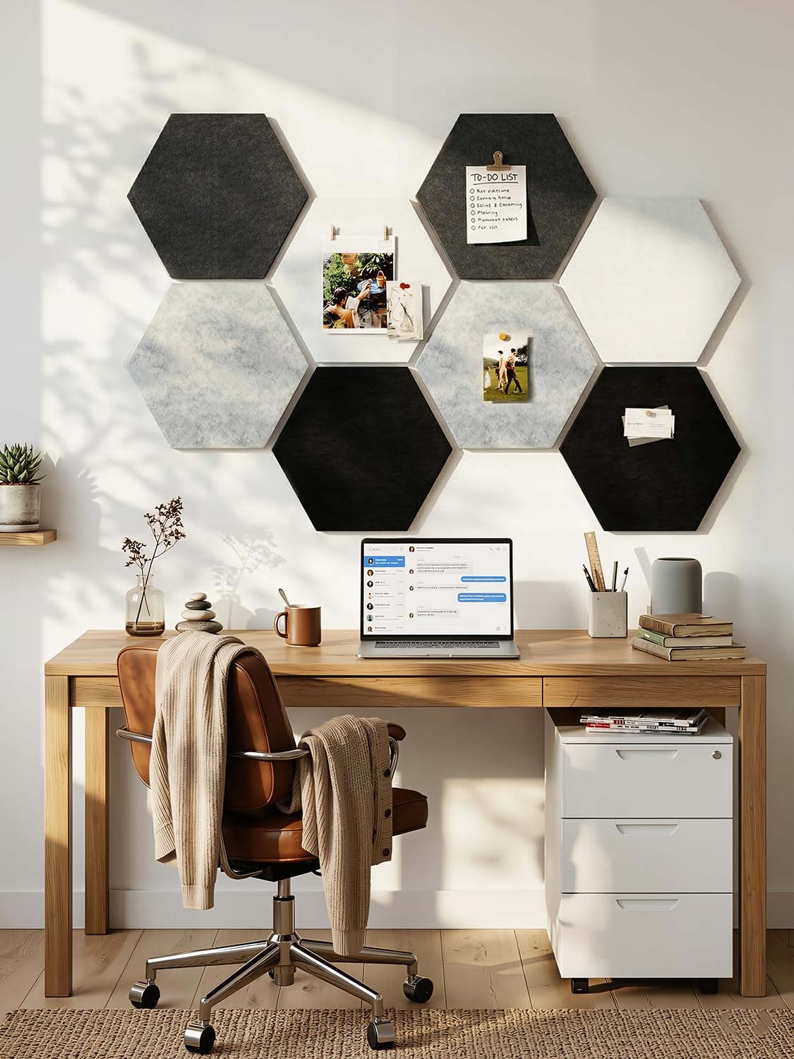 Uoisaiko 8 Pack Hexagon Felt Bulletin Board Tiles - 11.8" Large Thick Pin Board for Walls with 30 Push Pins, DIY Boards for Office Home School Decor, Aesthetic Hex Cork Board Alternative