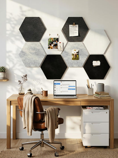 Uoisaiko 8 Pack Hexagon Felt Bulletin Board Tiles - 12" Large Thick Pin Board for Walls with 30 Push Pins, DIY Boards for Office Home School Decor, Aesthetic Hex Cork Board Alternative