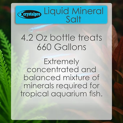Crystalpro Liquid Mineral Salt 4.2 Oz - Liquid Aquarium Salt for Tropical Freshwater Fish - Reduces Stress - Boosts Protective Coat - Aquarium Mineralizer Treats 660 Gallons
